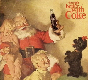 1964 Coca Cola Ad Coke Santa Claus Christmas Kids Dog Thunderbird - Picture 1 of 3