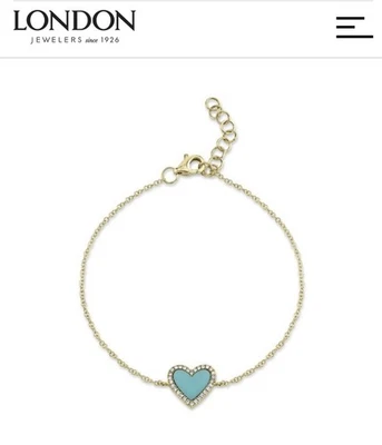 LONDON COLLECTION 14K YELLOW GOLD COMPOSITE TURQUOISE AND DIAMOND HEART BRACELET - Image 1 of 4