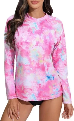Womens Long Sleeve Rash Guard UPF50+ Swim Shirt with Built-in Bra Quick Dry Top - Image 1 of 4