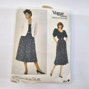 80s Vogue Designer Sewing Pattern 2928 Oscar De La Renta Dress Jacket Sz 16 - Picture 1 of 9
