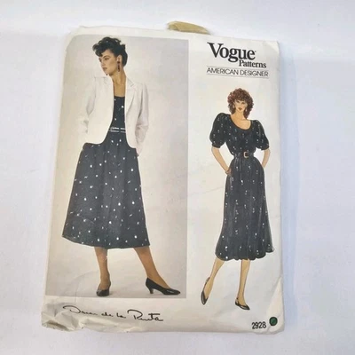 80s Vogue Designer Sewing Pattern 2928 Oscar De La Renta Dress Jacket Sz 16 - Image 1 of 4