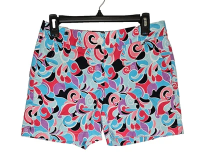 Pantalones Cortos Crown & Ivy Para Mujer Talla 2 Mezcla de Algodón Rosa Azul Retro Estampado Remolino Foto 1 de 4