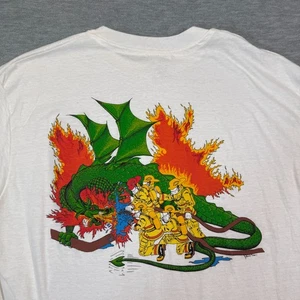 Hanes Beefy 80s Hemd Herren XL weiß Feuerwehr Chevron Raffinerie Grafik USA - Bild 1 von 8