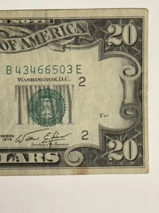 1974 20 Dollar Bill Small Face New York District B43466503E Old Collectable - Picture 1 of 10