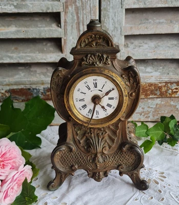 ANCIENNE PENDULE REVEIL REGULE 1900 CADRAN EMAILLE ART NOUVEAU. - Photo 1/4