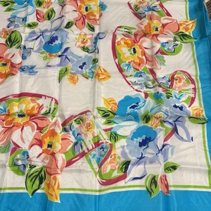 Vintage Rodney Italian Italy Silk Scarf Blue With Colorful Flowers 33.5”x33.5” - Imagen 1 de 12