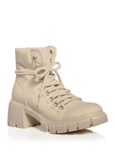 AQUA Womens Beige 1" Platform Reign Round Toe Block Heel Combat Boots 6.5 M - Picture 1 of 8