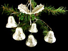 antique five silver foiled mache bells, leaves & glass berries arrangement Japan