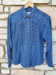 WRANGLER Western Wear for Women Blue Denim Long Sleeve 100% Cotton Size S - Picture 1 of 3