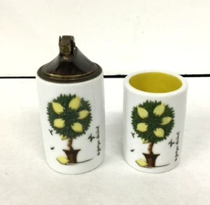 Vtg Georges Briard Porcelain Lemon Tree Table Lighter & Cigarette Holder Cup - Picture 1 of 13