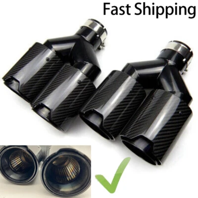 2PCS For BMW 63mm 2.5'' Carbon Fiber Car Exhaust Dual End Tips Tail Pipe Muffler - Image 1 of 4