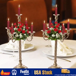 2 Pcs Gold Candelabra Candle Holder Centerpieces for Tables 5 Head Tall Candles - Picture 1 of 12