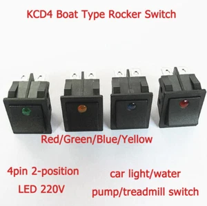 KCD4 Boot Typ Wippschalter 4pin 2-Position LED 220V Auto Licht/Laufband Schalter - Picture 1 of 11