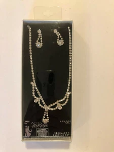 His & Hers Necklace & Earring Set Rhinestone Wedding Bridal Prom Jewelry NIB - Picture 1 of 1