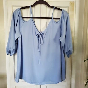 A'gaci Womens Off Shoulder Sleeves Baby Blue Top - Picture 1 of 4