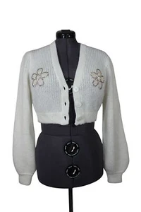 Alessandra Rich Mujer Corte Lentejuelas Adornado Mohair Punto Cárdigan Suéter - Imagen 1 de 11