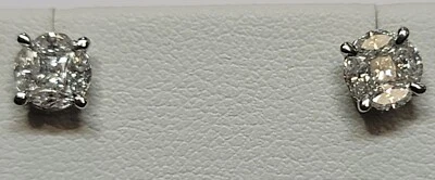 Natural Diamond Cluster Stud Earrings 14KWG - Image 1 of 4