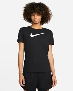 Nike Damen Swoosh Dri Fit Kurzarm Logo T-Shirt, XSmall - Bild 1 von 9