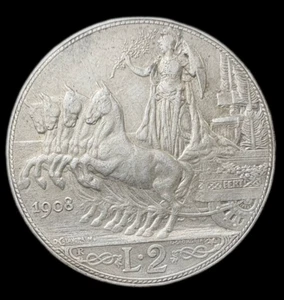 seltene Silbermünze Vittorio Emanuele III. 2 Lire 1908 Königreich Italien - Bild 1 von 4