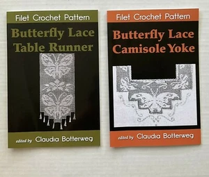 2 Filet Häkelanleitungen Schmetterling Spitze Tischläufer Camisole Passe Botterweg bk - Bild 1 von 2