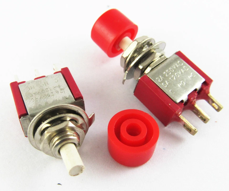 1pc Red Momentary SPDT Push Button Normal Open/Close Switch 3Pin 2A 250V/5A 120V - Image 1 of 1
