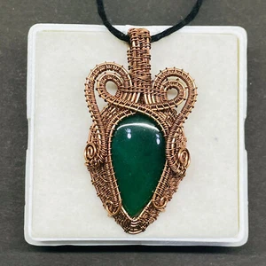 Natural Green Onyx Wire Wrapped Pendant Handcrafted Copper Ethnic Gift 2.24" - Picture 1 of 9