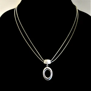 Trifari silver tone modern necklace oval pendant double chain - Picture 1 of 5