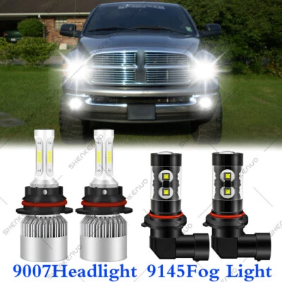 For 2003-2005 Dodge Ram 1500 2500 3500 4X Front LED Headlight + Fog Light Bulbs - Image 1 of 4