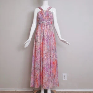 NWOT Ivanka Trump Designer Long Dress, Keyhole Neckline Gold Accent Sz 6 - Picture 1 of 9