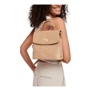 Moda Luxe Layne Backpack Nude Turnlock Embossed Faux Leather Brown Crocodile Bag - Picture 1 of 13