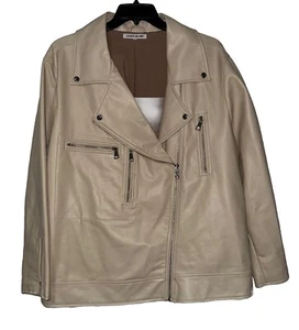 Elizabeth and James Sz 3x (No Tag)Cream Faux Leather Asymmetric Zip Moto Jacket - Picture 1 of 13