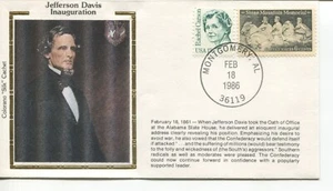 GUERRA CIVIL JEFFERSON DAVIS INAUGURACIÓN 1861 COLORANO SEDA EVENTO CUBIERTA 1986 - Imagen 1 de 1