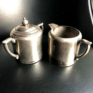 Vintage Creamer & Sugar Bowl Pitcher Silver Plated Solid Copper 2 pc set - Picture 1 of 5