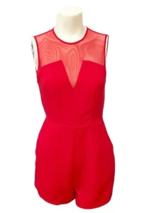BCBGeneration Mini Romper Red Womens Size 2 Sleeveless One-Piece Mesh Pockets - Picture 1 of 8