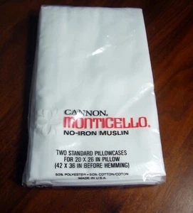 2 Vintage Cannon Monticello Fine Muslin Pillowcases 42 x 36” Unopened White - Picture 1 of 2