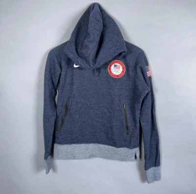 Nike USA Olympics Wool Funnel Neck Hoodie Women's Medium Blue Sweatshirt - Image 1 of 4