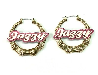 Bamboo Earrings Name Plate Personalized 1.5 2.5 3.5" Size Choice Custom LaserCut - Image 1 of 4
