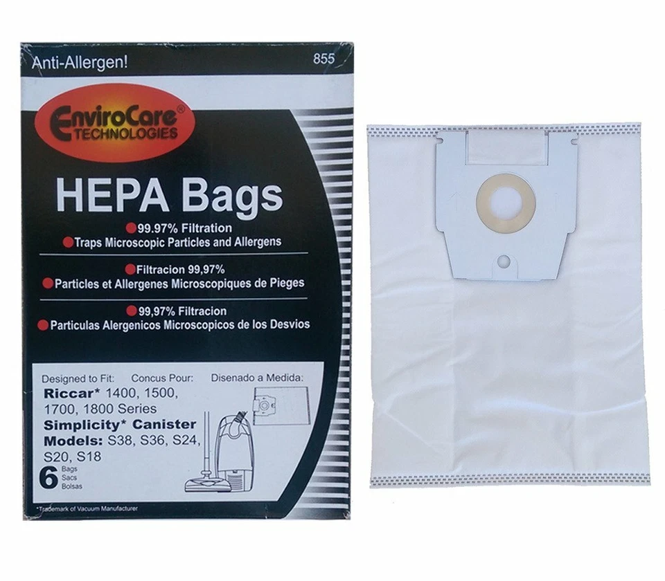 Se adapta a bolsas Hepa EnviroCare serie 1400, 1500, 1700 y 1800 paquete de 6 855 Foto 1 de 1
