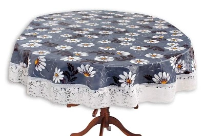 PVC Plastic Flowered 4 Seater Round Shape Table Cover Size 60 Inch US - Image 1 of 3