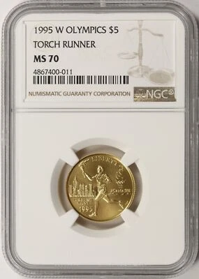 1995-W Olympics Torch Runner $5 Gold Commemorative NGC MS70 - Image 1 of 4