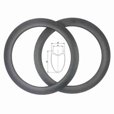 2件装700C 28毫米宽55毫米深度碳边公路自行车无内胎夹钳21 24 28H — 第 1/4 张图片