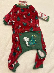 PIJAMA DE TERCIOPELO ESTAMPADO DE CACAHUETES NAVIDAD "SNOOPY WOODSTOCK" Cachorro/Perro PEQUEÑO NUEVO CON ETIQUETAS - Imagen 1 de 4