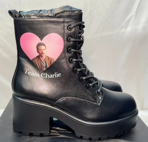 Botas de plataforma Koi UK 6 / EU 39 Twilight Team Charlie negras imitación cuero cremallera - Imagen 1 de 20