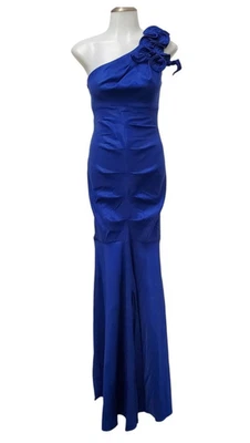 Vestido de noite Hailey Logan um ombro sereia 3/4 azul babado formatura - Imagem 1 de 4