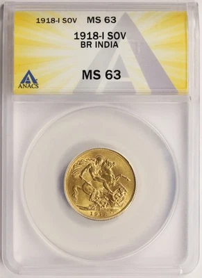 1918-I India Gold Sovereign St. George ANACS MS63 - Image 1 of 4