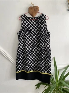 M&Co Black White Yellow Check Pattern Sleeveless Non-Crease Tunic Shift Dress 16 - Picture 1 of 15