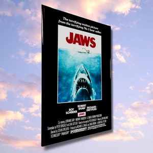 1975 "JAWS"  VINTAGE MOVIE POSTER REPRODUCTION PRINT 12"x18" Framed/Alum/Glass - Picture 1 of 9