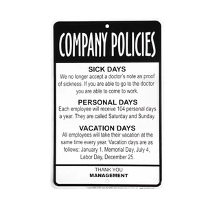Management Employees Company Policies Sign Funny Work Break Room Office Decor - Picture 1 of 1
