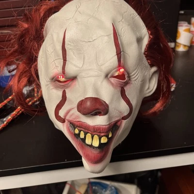 Halloween Scary Clown Pennywise Mask with led red Eyes Horror Cosplay Costume - Image 1 of 4