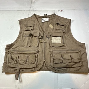 Chaleco de pesca con mosca Berkley de colección fotografía beige tostado bolsillos cremallera talla L #2490 - Imagen 1 de 16